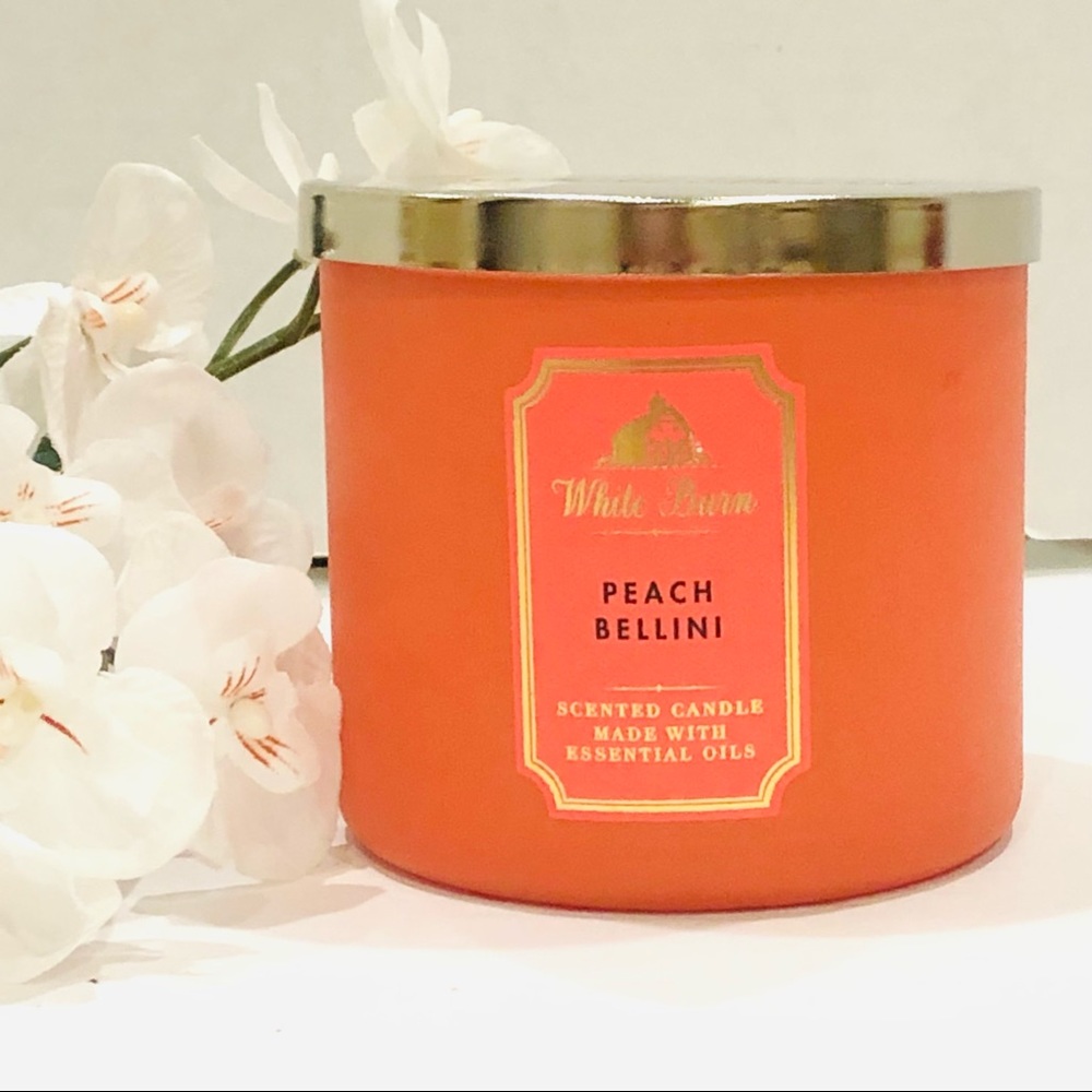 🌺Bath & Body Works PEACH BELLINI Scented 3-Wick Candle~NEW